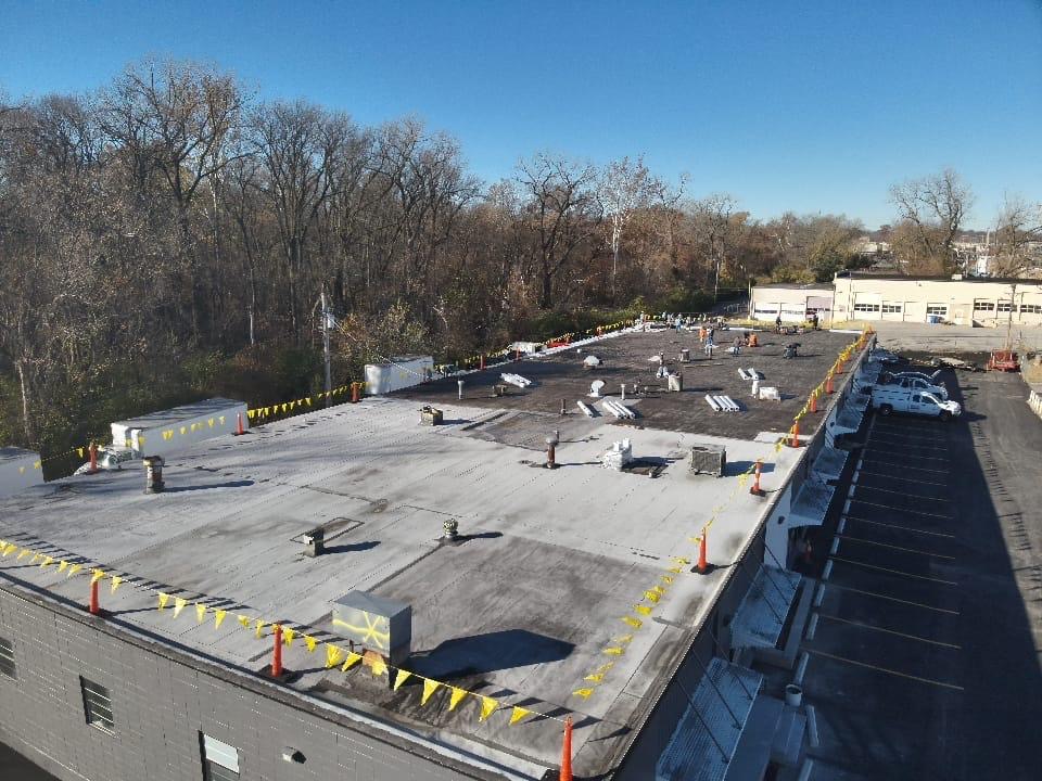 Amigo job site, in-progress roof work
