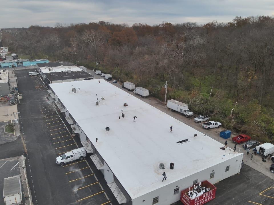 Amigo job site, in-progress roof work