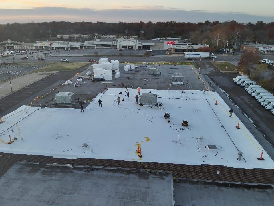 Amigo job site, in-progress roof work